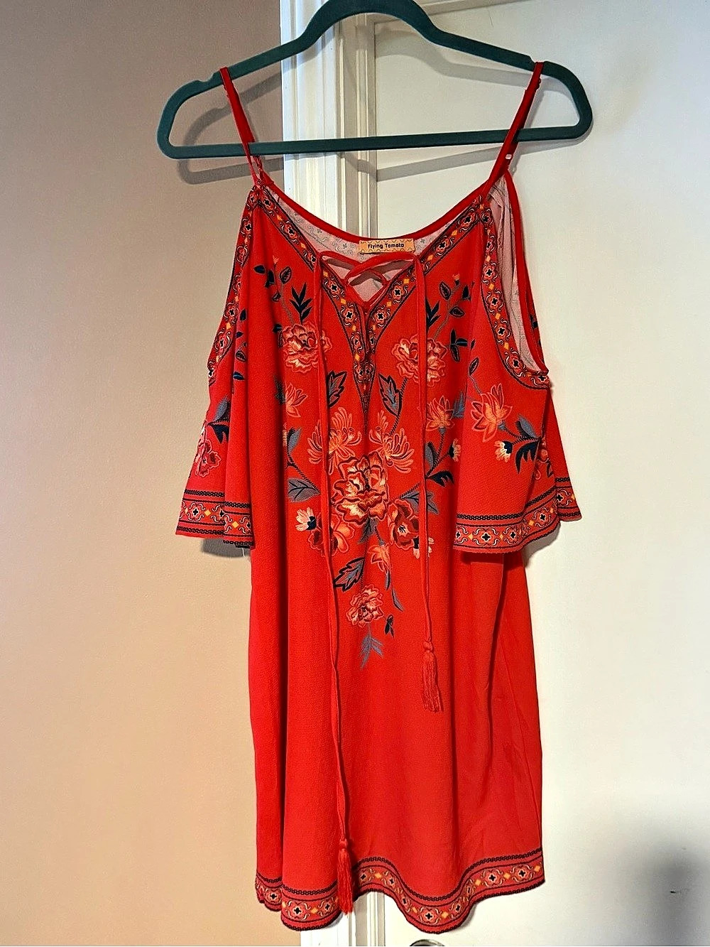 Flying Tomato Floral Cold Shoulder Mini Dress in Red Like New